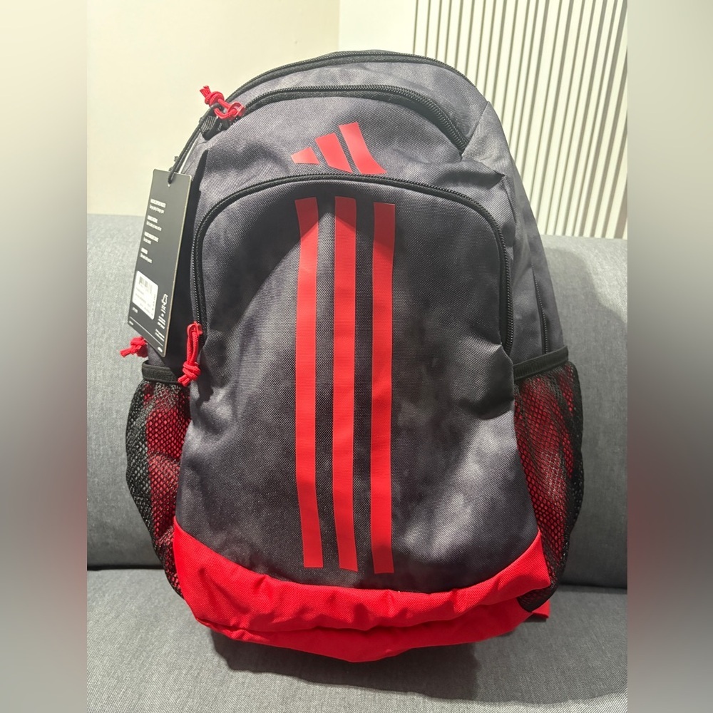 Adidas Men's Black and Red Striped Backpack